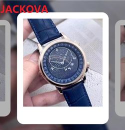 Generous Sky Blue Moon Compass Stopwatch Watch Classic Mens Stainless Steel Leather Strap Fashion Quartz Business Men Wristwatch Montre De Luxe High Quality Gift