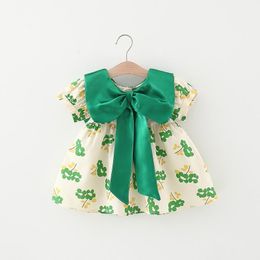 Girl's Dresses Infant Born Baby Girls Summer With Big Bow Princess Dress 1 2 3 Year Floral Short Sleeve Cotton Outfit ToddlerGirl's