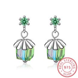 crystal cube earrings studs Canada - Stud Lekani 925 Sterling Sliver Women Earrings Crystal From Fine Jewelry Flower Cube Girl BrincosStudStud