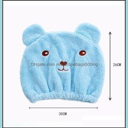 Shower Caps Bathroom Accessories Bath Home Garden Quick Drying Dry Hair Hat Thickening Room Cartoon Animal Lovely Adt Turban Towel Super S