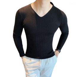Men's Sweaters 2022 Pure Color Men Knitted Sweater Fall/Winter Fashion V-neck Striped Tops Ity Prom Party KTV Nightclub Casual Pullovers