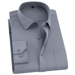 Men's Dress Shirts Mens Shirt Long Sleeve Business Smart Casual Solid Colour Twill Male Clothing Slim Professional Grey Social Man