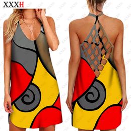 XXXH Women 3D Printed Multicolor Stitching Hollow Suspender Skirt Sexy Casual Fashion Female Sleeveless Dress Y2k Streetwear 220426