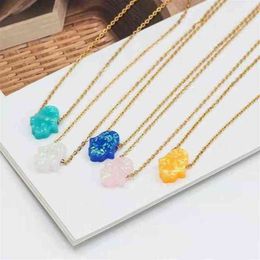 Necklaces Pendant Creative Fashion Opal Butterfly Chain Stainless Steel Choker Synthetic Palm Hand For Women Girl Necklace Gift261e