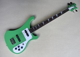 Factory Custom Green Electric Bass Guitar with 4 Strings White Pickguard White Binding Chrome Hardwares Offer Customised