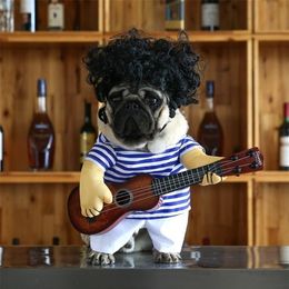 Забавный домашний гитарист косплей для собачьего костюма Гитарист, одеваясь на вечеринку на вечеринке, новогодние одежды для маленьких французских кошек 3 Y20222P