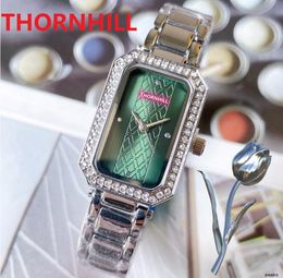 Luxury Women Rectangle Shape Diamonds Ring Watches Rhinestone Studded Stainless Steel Women Simple Calendar Trend Watch Clock Relogio Masculino