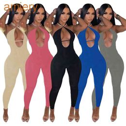 Sexy Designer Jumpsuit For Womens Hollow Out Rompers Summer Hanging Neck Bodysuit Open Back And Hip Lifting Sports Onesies