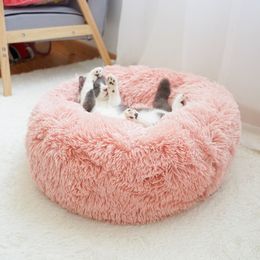 Warm Fleece Dog Cat Bed Round Pet Lounger Cushion For Small Medium Large Dogs Cat Winter Dog Kennel Puppy Mat Pet Bed 201124