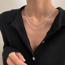 925 Sterling Silver Necklace Bright Flash Chain Geometric Rectangle Choker for Women Fine Jewellery Temperament Clavicle 220722