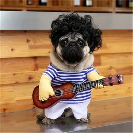 Funny Guitar Player Cosplay Dog Costume For Small Dog Large Dog Pet Cat Funny Golden Retriever Halloween Party Custome Clothes 201111