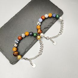 Charm Bracelets Universe Solar System Women Natural Stone Stainless Steel Chain For Men Friends Couple GiftCharm Inte22