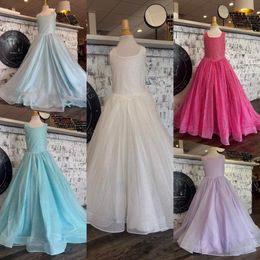 Glitter Tulle Girl Pageant Dress for Little Girls 2023 Sparkly Sequins A-Line Kids Birthday Square Neck Long Formal Party Wear Gown Infant Toddler Teens Designer