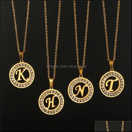 Pendant Necklaces Pendants Jewellery 316L Stainless Steel 26 Letters A-Z Necklace New Crystal Rhinestone For Women Wedding Valentines Day Gi