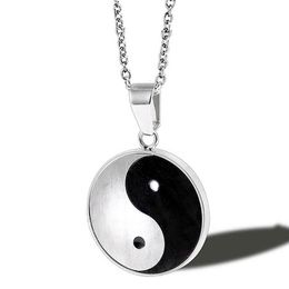 Pendant Necklaces Silver Colour Yin Yang Gossip Necklace Round For Woman Men Stainless Steel Taoism Amulet Male JewelryPendant