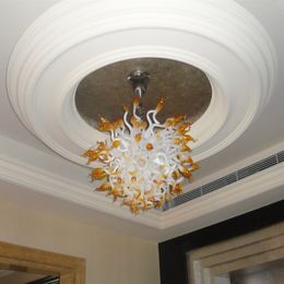 GoGlobalCo Lamp Classic Modern Ceiling Lights Murano Italian Hand Blown Glass Pendant Light Chandelier for Villa Hotel Dining Table Top Milk White Amber Colour