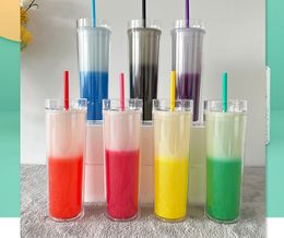 500ml Colourful Acrylic Tumbler cold chang-color Tumblers Travel Mug Double Wall Plastic Tumblers with Lid and Straw llfa