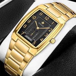 Wristwatches 2022 Fashion WWOOR Square Watches For Men WristWatch Luxury Gold Black Stainless Steel Waterproof Quartz Clock Relogio Masculin