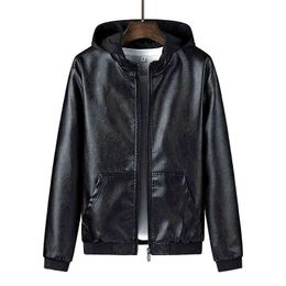Men Pu Leather Jacket Oversize 5xl 4xl Hooded Yellow ets Plus Size Streetwear Boys Zip Up Outerwear Faux Leather Jacket L220725