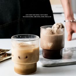 6/4/2/1Pcs Vertical Stripe Coffee Mug Heat-Resistant Glass Water Cups Transparent Tea Mug Cup for Drinking Milk Beertea Juice