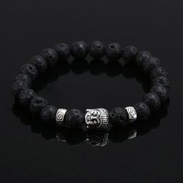 Charm Bracelets Fashion Elastic Natural Stone Bracelets& Bangles Silver Colour Beads Buddha Bracelet For Women Pulseras Men JewelryCharm