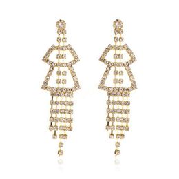 Retro Long Tassel Rhinestones Dangle Earrings For Women Girls Temperament Hollow Geometric Earring Jewellery Accessories