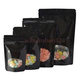 Black Bag Black Pouches Clear Window See Stand Up Zip lock Bag Food Storage For SnackCandyPetPowder Gift Reusable 100 Pcs 201022