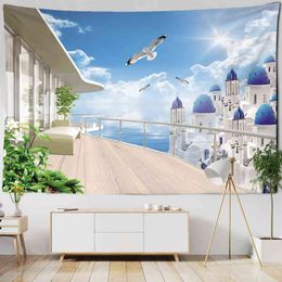 Tapestry Sea View Castle Seagull Carpet Wall Hanging Simple Modern Home Bohemia