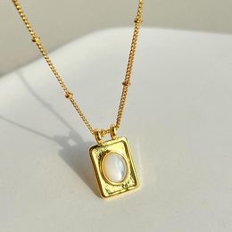 Chains Dasein ACC Ins 18k Gold Plated Tarnish Free Waterproof Stainless Steel Inlaid Gemstone Square Necklace For WomenChains