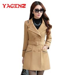 YAGENZ M Autumn Winter Wool Jacket Women Double Breasted Coats Elegant Overcoat Basic Coat Pockets Woolen Long Coat Top 200 LJ201109