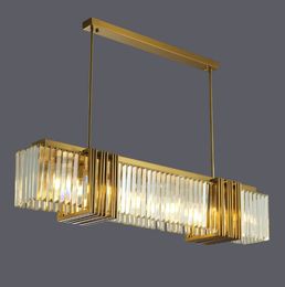 Modern Rectangle Crystal Chandelier Luxury Cristal Hanging Lights For Dining Room Home Brushed Gold Kitchen Island LED Luminaire