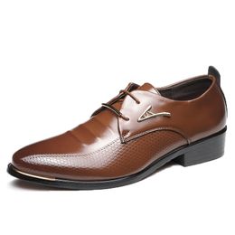 Mens Dress Shoes Fashion Pointed Toe Lace Up Men's Business Casual Shoes Brown Black Leather Oxfords Shoes Big Size 38-48 Y200420