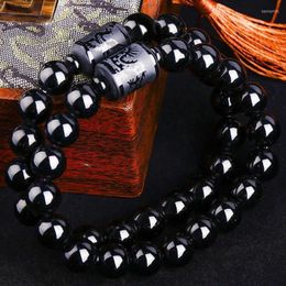 Beaded Strands Black Stone Beads Therapy Bracelet For Men Women Natural Healing Ball Stretch Charm Bangle Jewellery Kent22