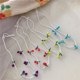 Chokers Korean Handmade Woven Fruit Collar Necklace For Women Novelty Bohemian Sweet Beaded Flower Choker Gift Jewelry Heal22