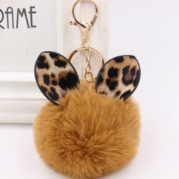 8CM Fluffy Fur Pom Rabbit Ears Keychain Soft Faux Fur-like Ball Car Keyring Key Holder Women Bag Pendant Jewel