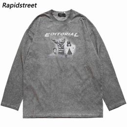 Men Hip Hop Harajuku T Shirt Streetwear Man Letter Printed T-Shirt Cotton Loose Casual Tshirt Long Sleeve Tops Tees Purple T220808