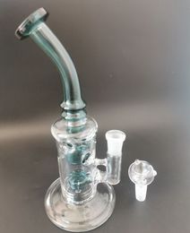 Delicate Green 10 inch Glass Water Bong Hookah with Philtres Multiple Holes Smoking Pipe with Bowls