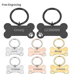 Antilost Dog ID Tag Free Engraved Name Personalised Stainless Steel Bone Paw Tags Custom Pendant Puppy Collar Pet Accessories 220610