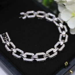 Fashion Letter Square Couple Full Zircon Bracelet Men And Women Engagement Wedding Anniversary Banquet Jewelry Link Chain