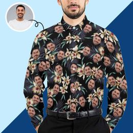 Men's Casual Shirts Customised Personality Face Flower Pattern Men Long Sleeve All Over Print Male Top Outerwear Autumn Birthday Anniversary