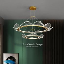 Pendant Lamps Postmodern Luxury Living Room LED Chandelier Lighting Nordic Kitchen Island Flower-Shaped Hang Light Restaurant Round Chandeli