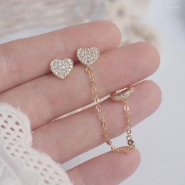 Clip-on & Screw Back Fashion Jewelry Exquisite 14K Real Gold Plated Zircon Earrings Sweet Love Asymmetric Chain Ear Bone Clip Women Kirs22