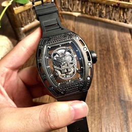 Watches Wristwatch Luxury Richa Milles Designer Skull Hollowed Out Fully Automatic Men's Mechanical Watch with Diamond Studded Sky Star Atm