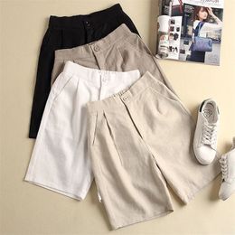 board shorts cotton and linen female large size summer Korean version of thin section high waist casual wide leg 220629