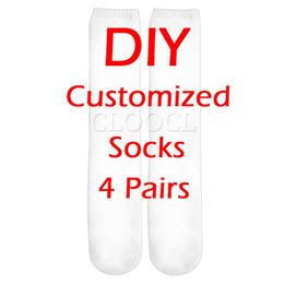 CLOOCL 4 Pair Custom Socks 3D Printed Fashion Cartoon Anime DIY Middle Men Women Funny Short Drop 220707