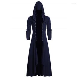 Men's Trench Coats Retro Steam Punk Gothic Wind Cloak Coat Black Solid Casual Hooded Cardigan Business Long Sleeve Streetwear Viol22