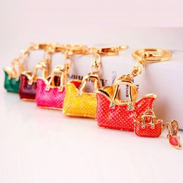 High heels Key ring Creative Crystal Two Handbag Shaped Keychain Rhinestone Purse Bag Holder Keyring Key Chain Girl Gift