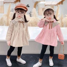 Coat For Girl Bow Outerwear Coat For Girls Patchwork Children's Jackets Plaid Pattern Children's Clothing 210412