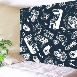 Black And White Game Carpet Wall Alphabet Graffiti Wall Rugs Wall Blanket Towel Psychedelic Boys Dormitory Tapestry J220804