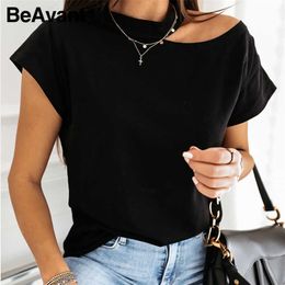 BeAvant Casual shirts short sleeve white t-shirt harajuku Summer fashion women t shirt Female sexy halter black shirts tops tee 210709